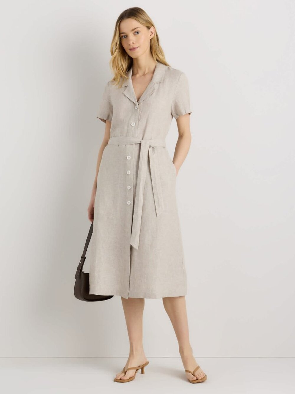 100% European Linen Button Front Dress in Flax - Picture 2 of 9
